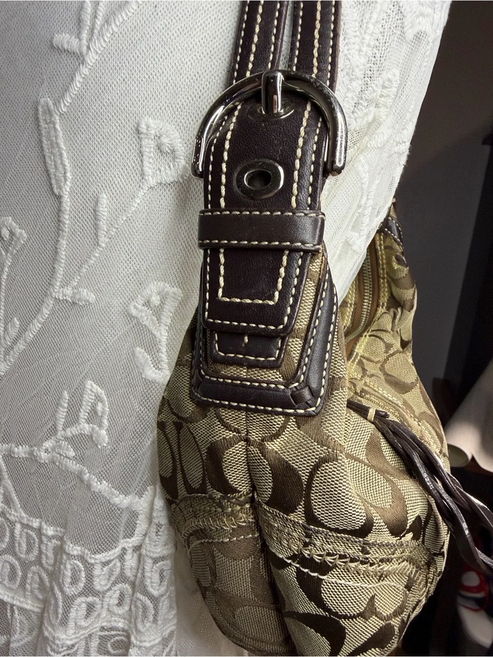 Vintage mini Coach Signature Canvas Hobo Brown_3